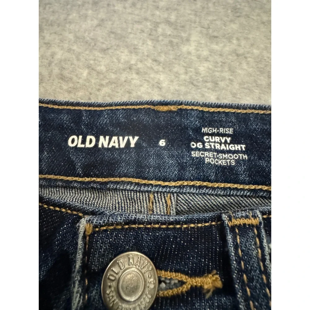 Old Navy High-Rise Curvy OG Straight Jeans Dark‎ Wash Button Fly Raw Hem Size 6
